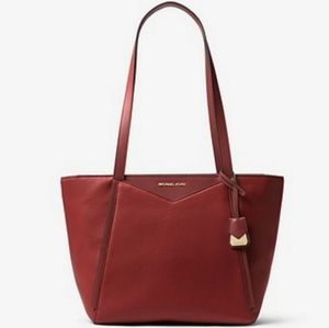 MICHAEL KORS Whitney Small Pebbled Leather Tote Satchel Handbag Maroon Brandy